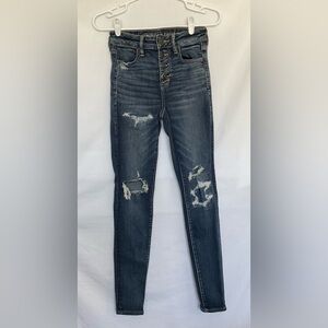 American Eagle Outfitters High Rise Blue Jeans with Distressed Details